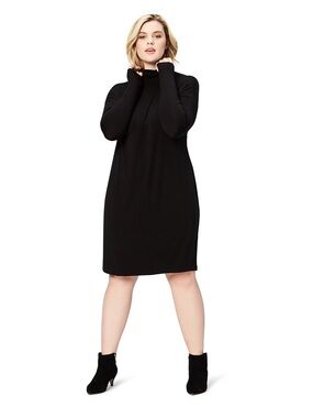 Daily Ritual Jersey Long-Sleeve Mock-Neck Dress - Black